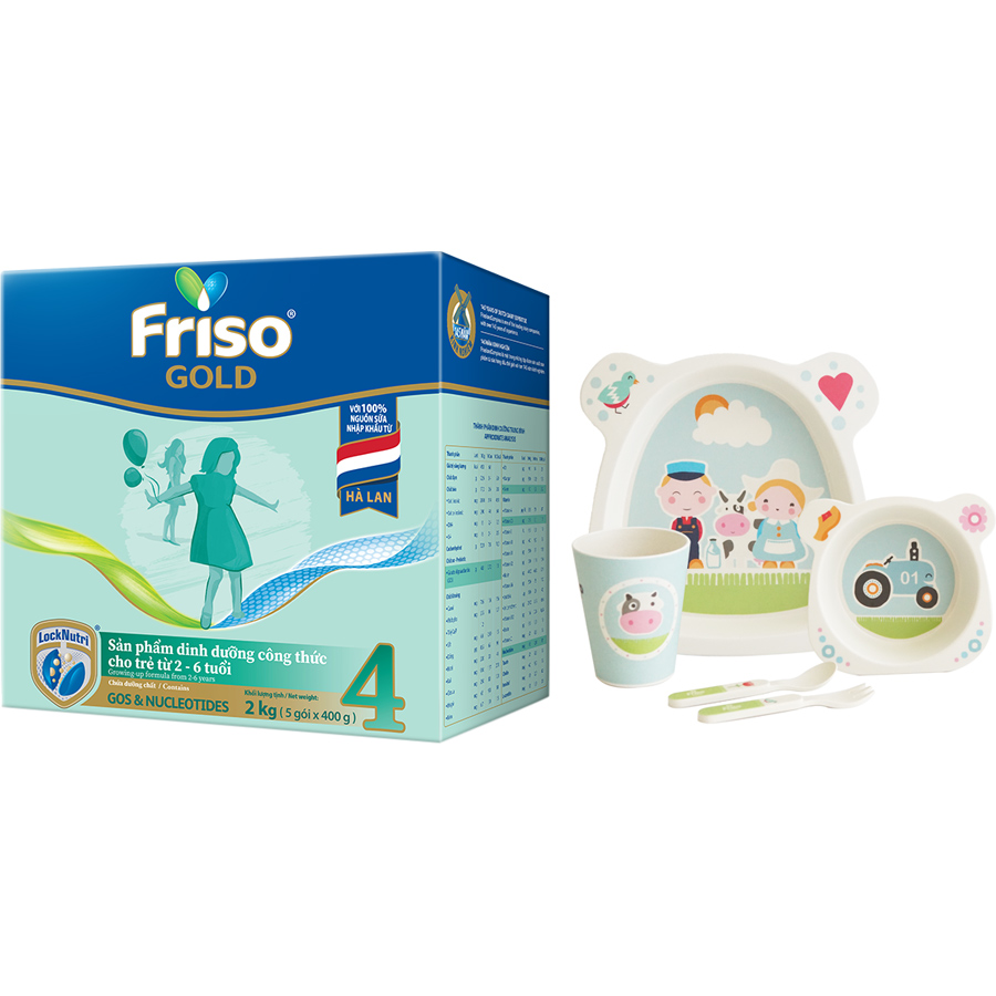 [Mới] Hộp giấy 2 Kg Friso Gold 4 + Tặng bộ set ăn Friso cho bé