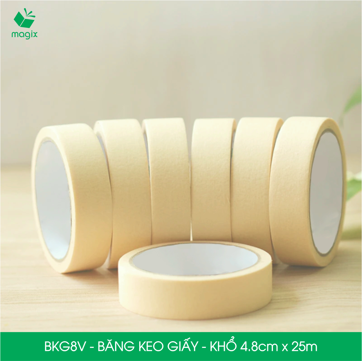 BKG8V - Block 3 cuộn băng keo giấy khổ 4.8cm x 25m - Băng dính giấy viết được, chặn màu sơn
