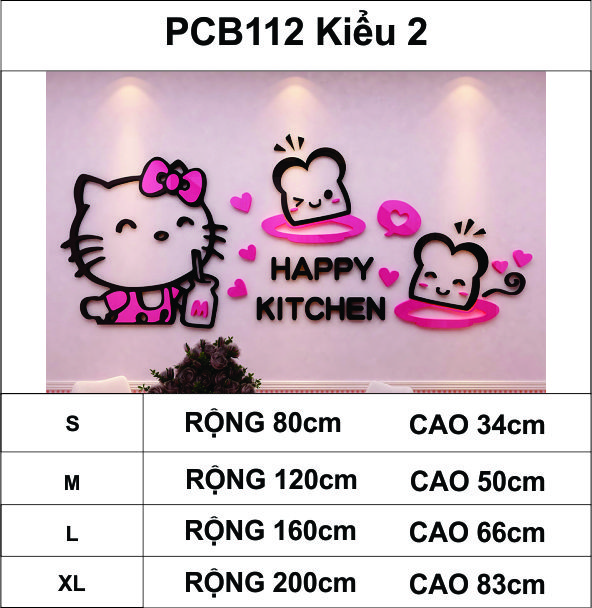 Tranh dán tường mica 3d decor khổ lớn hello kitty làm bánh trang trí mầm non, mẫu giáo, phòng cho bé