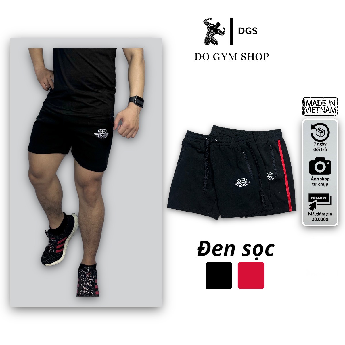 Quần short nam tập gym DO GYM SHOP logo thêu chất thun poly co giãn 4 chiều không xù lông QLQL3