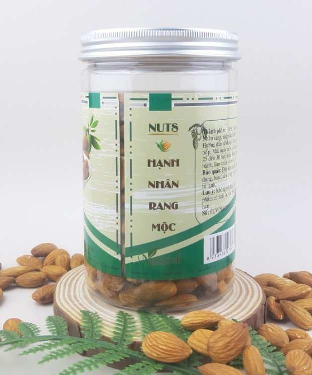 Hạt Hạnh Nhân Rang Mộc 1KG (gồm 2 hủ, mỗi hủ 500gr), Hạnh Nhân không vỏ, không chất bảo quản, không phụ gia