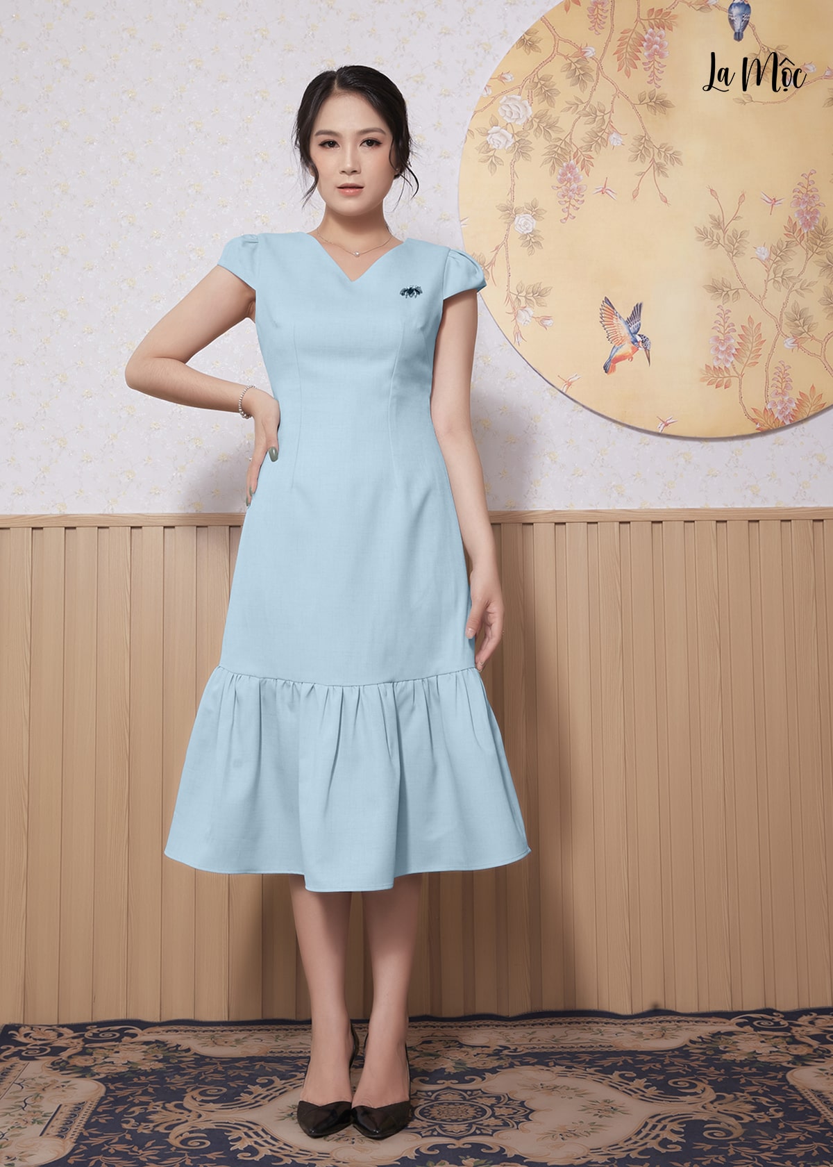 Đầm Đuôi Cá Lụa Crep Cổ Tim, Tùng Nhún Bèo Maxivic, La Mộc - LM012226
