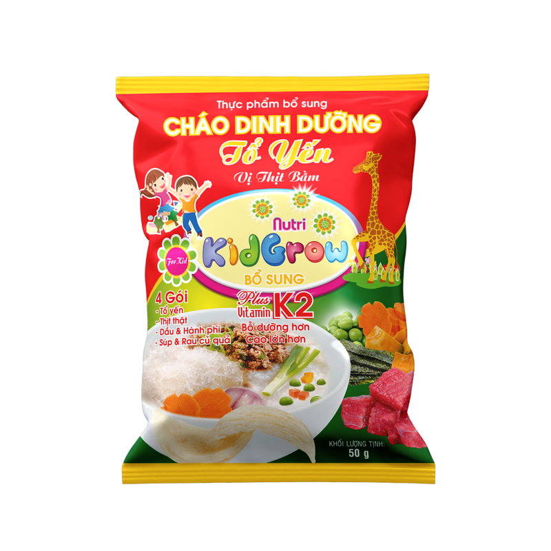 Cháo Dinh Dưỡng Tổ Yến Nutri Kidgrow Vị Thịt Bằm Bổ Sung Vitamin K2 - Khánh Hòa Nutrifoods - GÓI 50G/THÙNG 30 GÓI