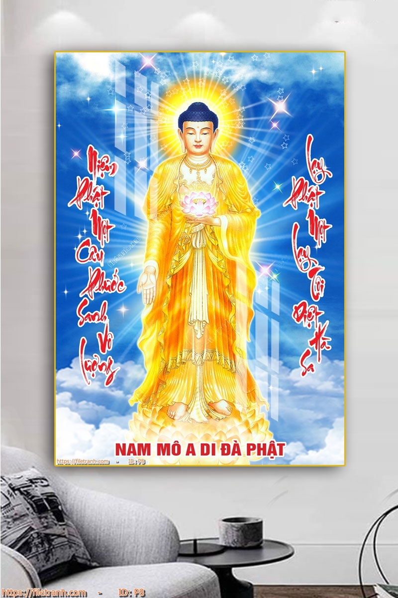 Tranh Treo Tường Gỗ Tráng Gương 3D Chủ Đề Phật Giáo, Phật Thích Ca, Bồ Tát, Tam Thế Phật