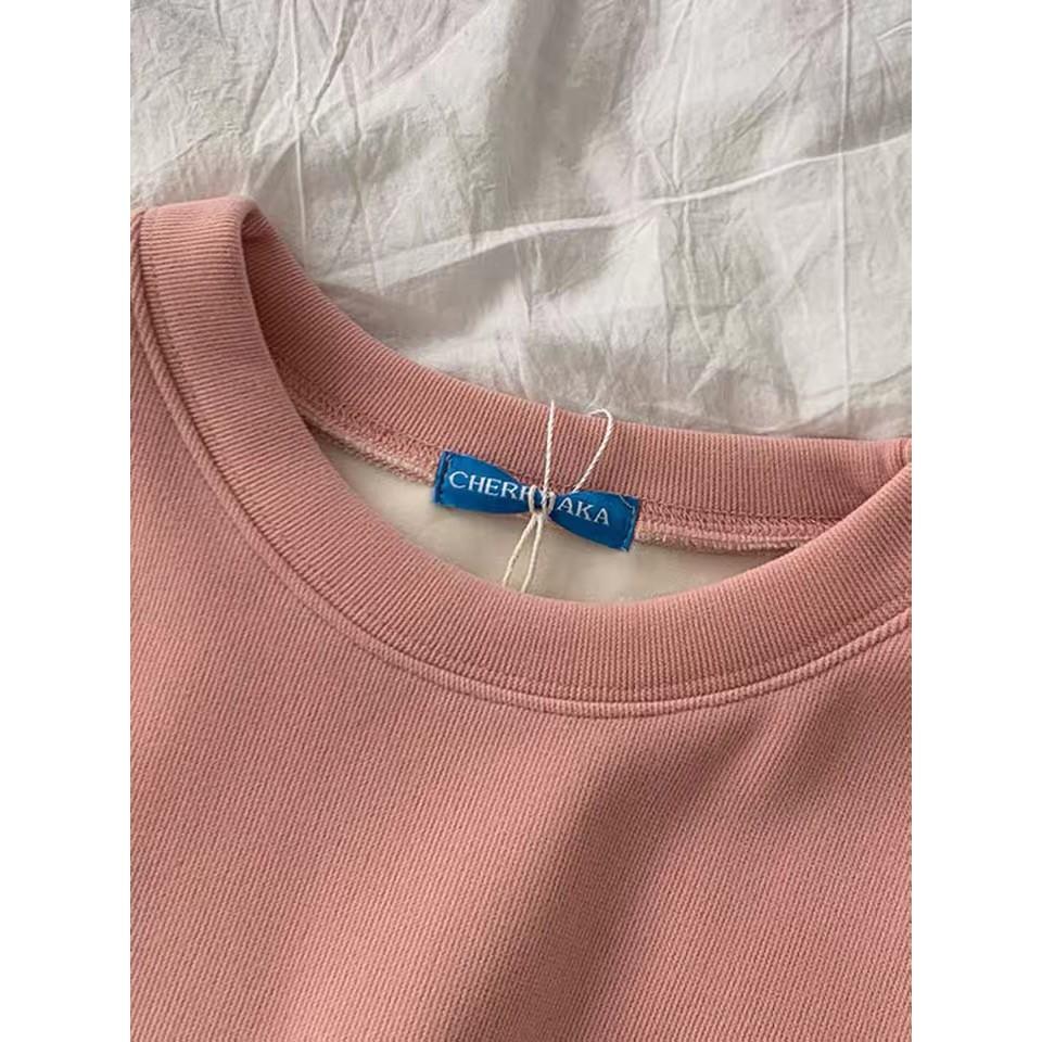 SWEATER logo CHERRY AKA lót nỉ bông đơn sắc basic