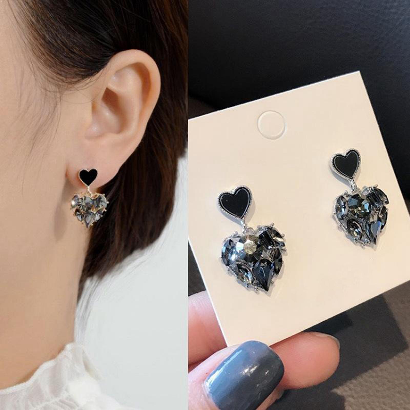 Heart Stud Earrings Rhinestone Bling Heart Stud Earrings for