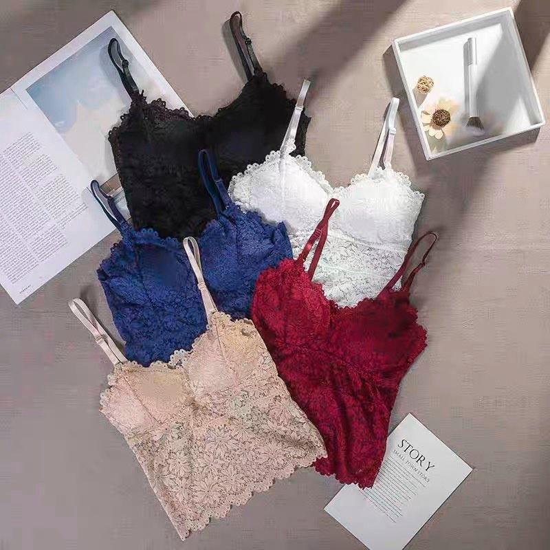 Áo bra ren dáng dài, áo 2 dây ren sẵn đệm ngực siêu hot