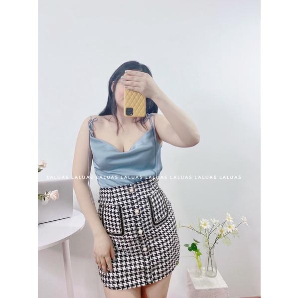 Chân váy công sở giả dạ tweed Laluas
