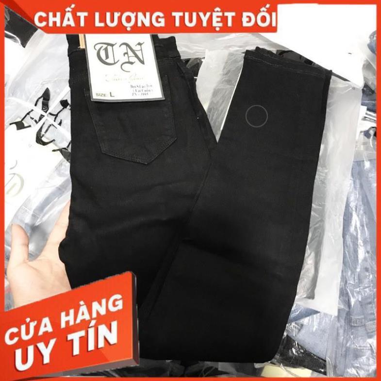 Quần jeans nữ skinny đen rách gối- jeans mềm giãn
