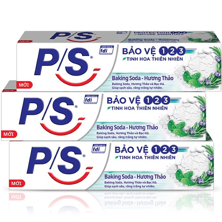 Combo 3 Kem đánh răng P/S Bảo Vệ 123 Baking Soda - Hương Thảo 230g giúp làm trắng răng tự nhiên
