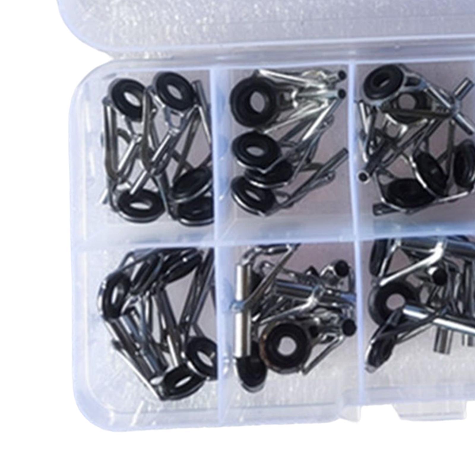50 Pieces Fishing Rod Guides Set Guides Line Rings Mixed Size in A Box Portable Tip for Sea Casting Repair Accessories