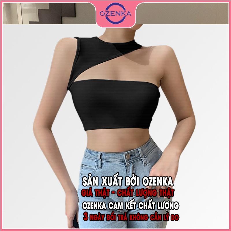 Áo croptop sát nách ôm nữ hở vai, áo dệt kim không tay gợi cảm chất thun gân 100% cotton màu đen trắng dưới 50kg