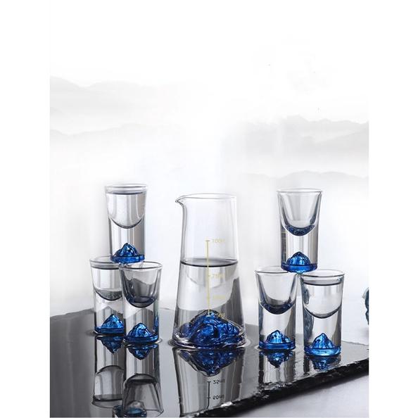 COMBO 6 LY VÀ 1 BÌNH THỦY TINH BLUE MARIS