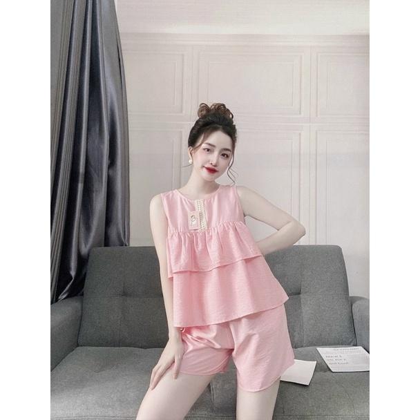 Đồ Ngủ Nữ, Đồ Bộ Mặc Nhà Nữ, Đồ Ngủ đũi Nữ, Đồ Bộ Baby Doll, chất vải đũi Quảng Châu, Freesize < 58kg