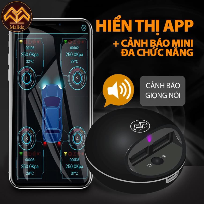 Cảm biến áp suất lốp van ngoài Malide kết nối APP di động + Đầu thu mini cảnh báo giọng nói - Model B03R03