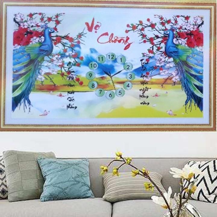 Tranh đá vợ chồng công đồng hồ YN5543 - kích thước: 90 * 55cm.