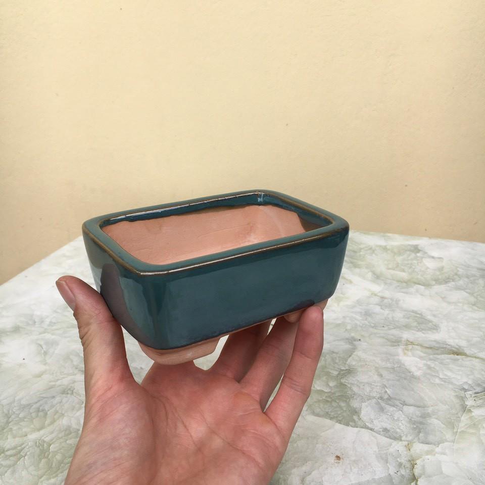 Chậu bonsai Chữ nhật mini men xanh ngọc gốm Bát tràng 1 size BM-76