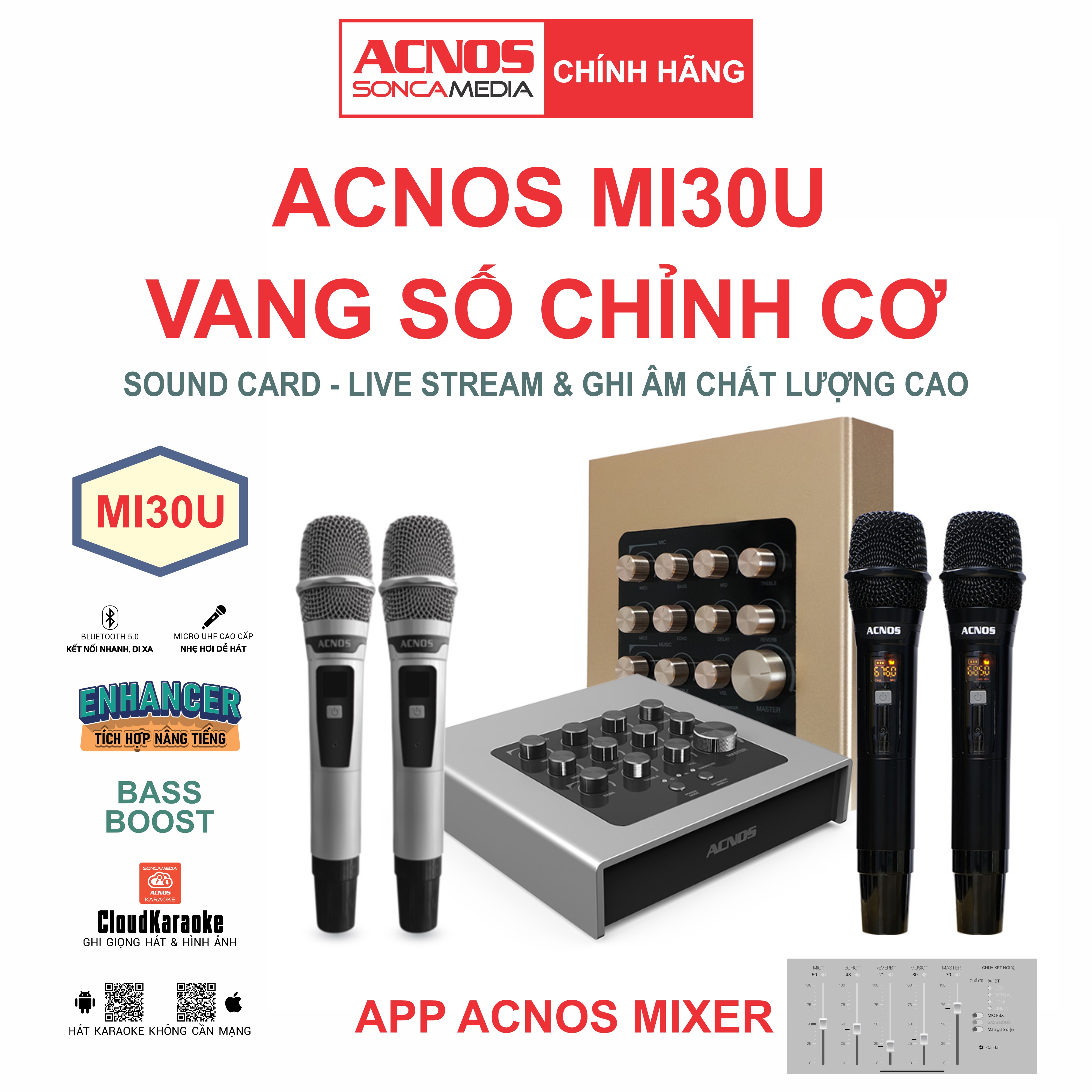 Vang số chỉnh cơ tích hợp Bluetooth & Micro không dây UHF ACNOS MI30U