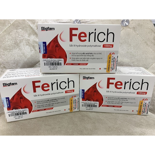 Viên uống bổ sung sắt, acid folic Ferich Bigfam hộp 60 viên