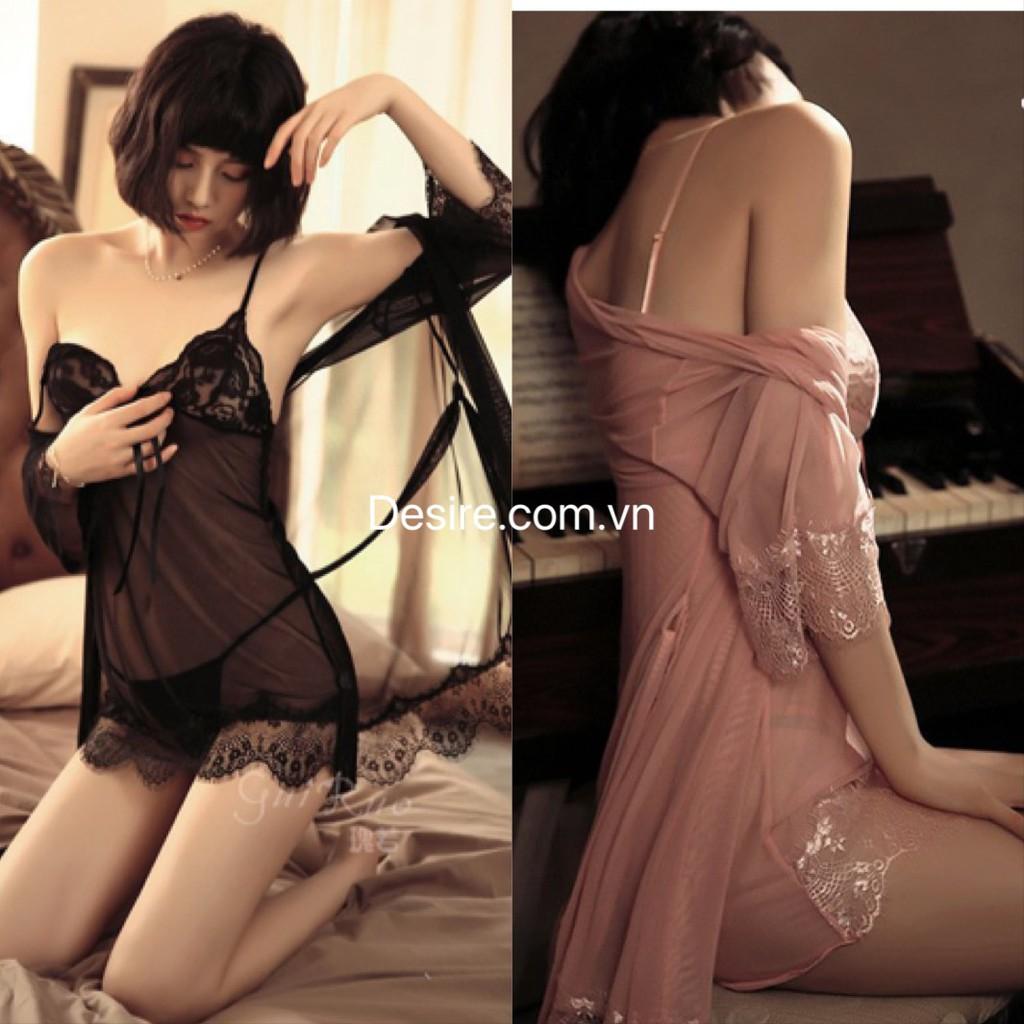 Set ba món Váy ngủ, Áo choàng và Quần lót ren VN-029