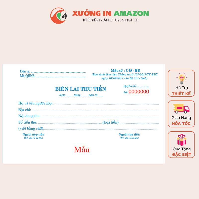 Biên lai thu tiền 2 liên 10.5x14.5cm mẫu số C45-BB - có / không có số nhảy seri