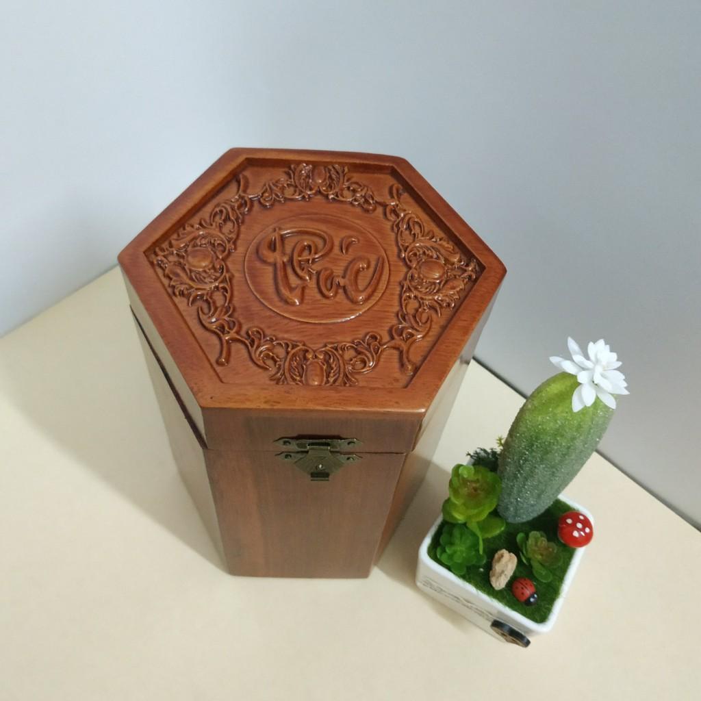 HỘP ĐỰNG GỖ HƯƠNG CHỮ PHÚC LỤC GIÁC - LOẠI CAO TO