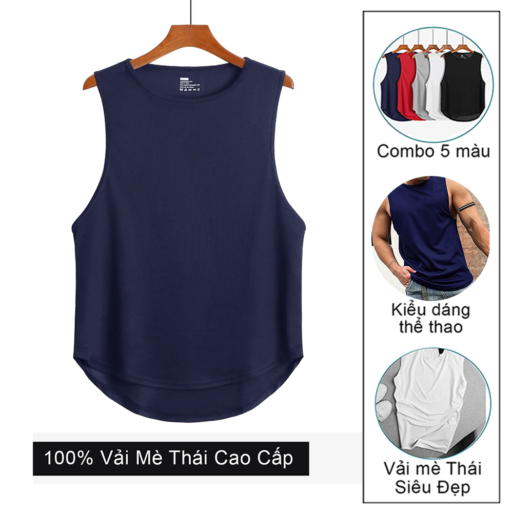 Áo tanktop trơn, áo thun ba lỗ tập gym nam vải mè co giãn không nhăn, thấm hút mồ hôi cực tốt - Màu xanh đậm