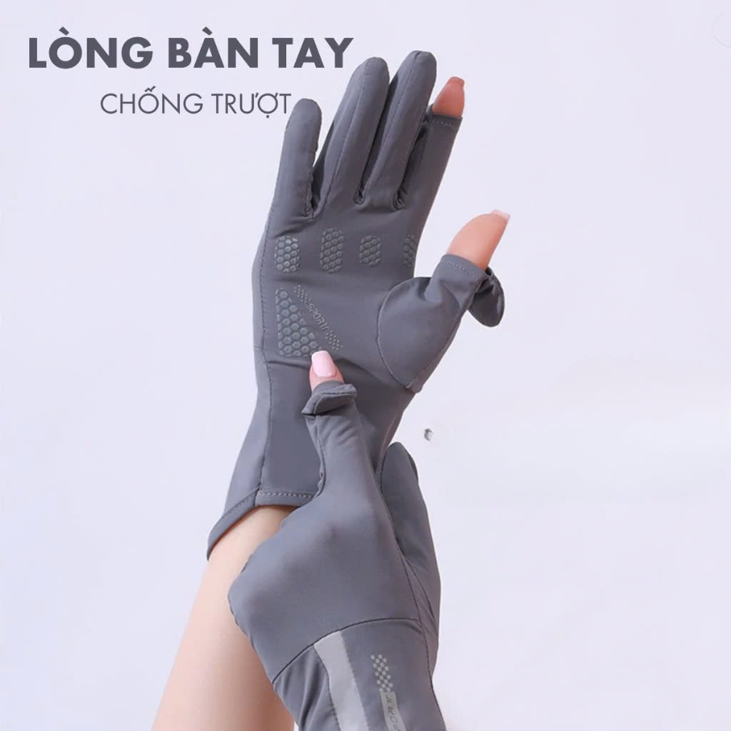 Găng Tay Hở 2 Ngón Unisex Chống Nắng, Có Thể Sử Dụng Cảm Ứng Điện Thoại UV UPF50+ MÀU GHI ĐẬM
