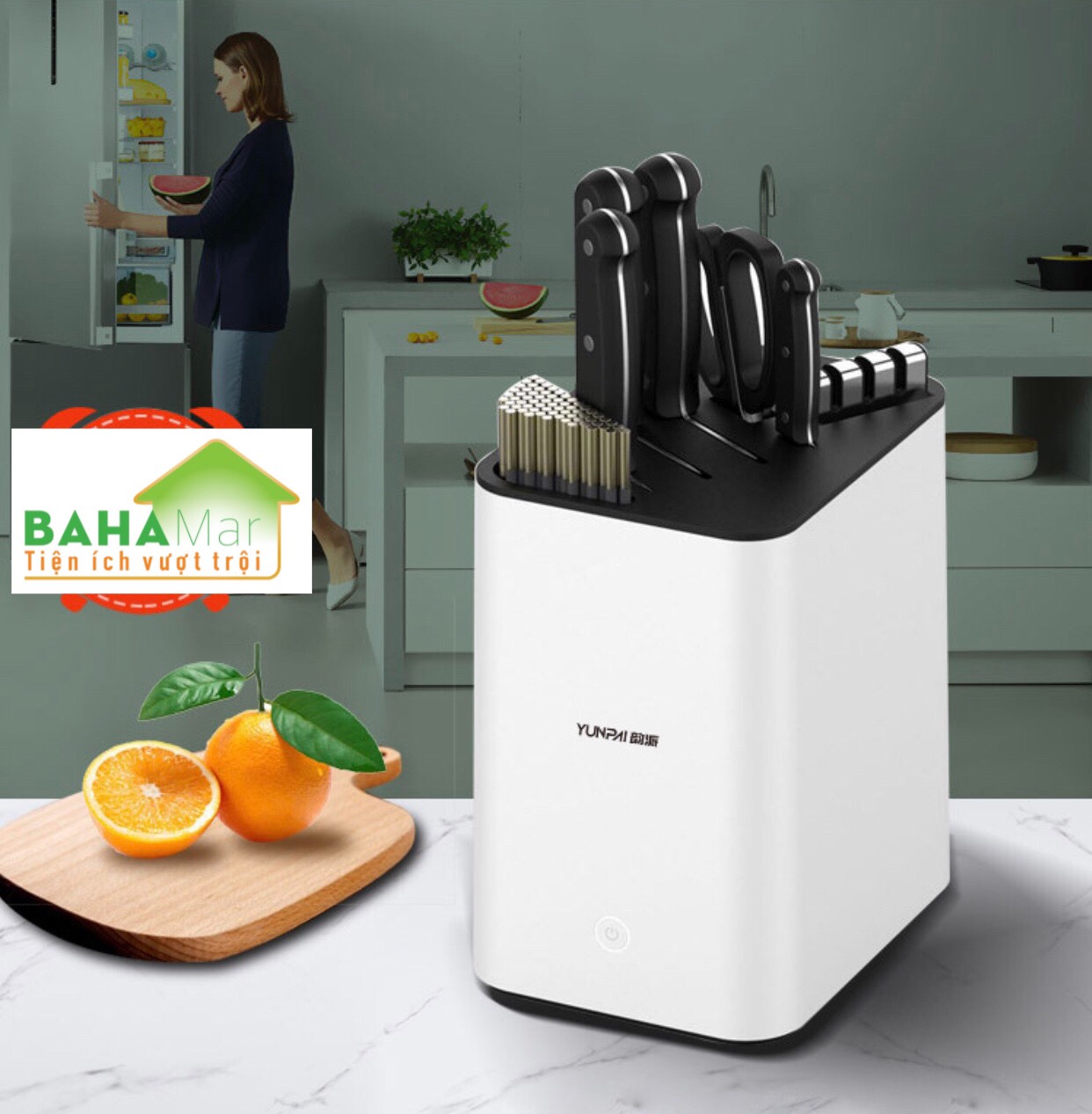 ỐNG CẮM DAO -ĐŨA KHỬ KHUẨN CÓ GẮN BỘ MÀI LƯỠI DAO "BAHAMAR" diệt 99,99% vi khuẩn có hại cho tiêu hóa, sinh hoạt