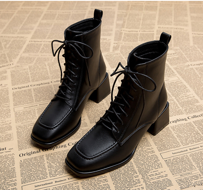 [ Size 35- 40] Boot cổ lửng cột dây mũi vuông SÀNH ĐIỆU GBN11201
