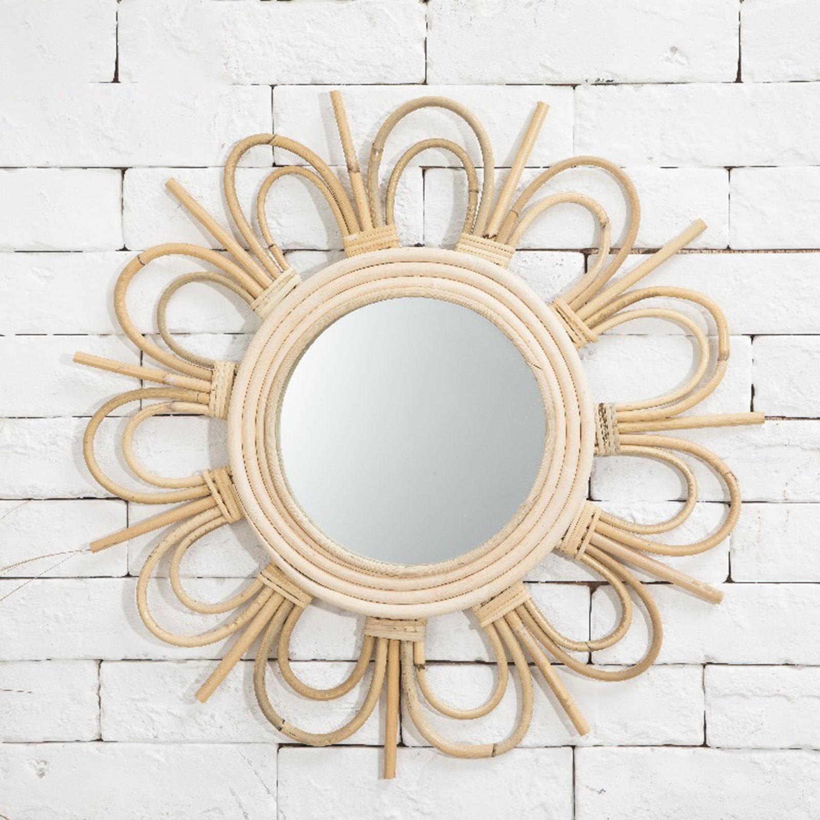 Wicker Rattan Decorative Wall Mirror Wall Mounted for Apartment Entryway