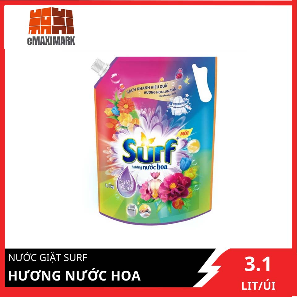 Nước giặt 3.1Kg Surf nước giặt quần áo Sạch thơm Hương nước hoa