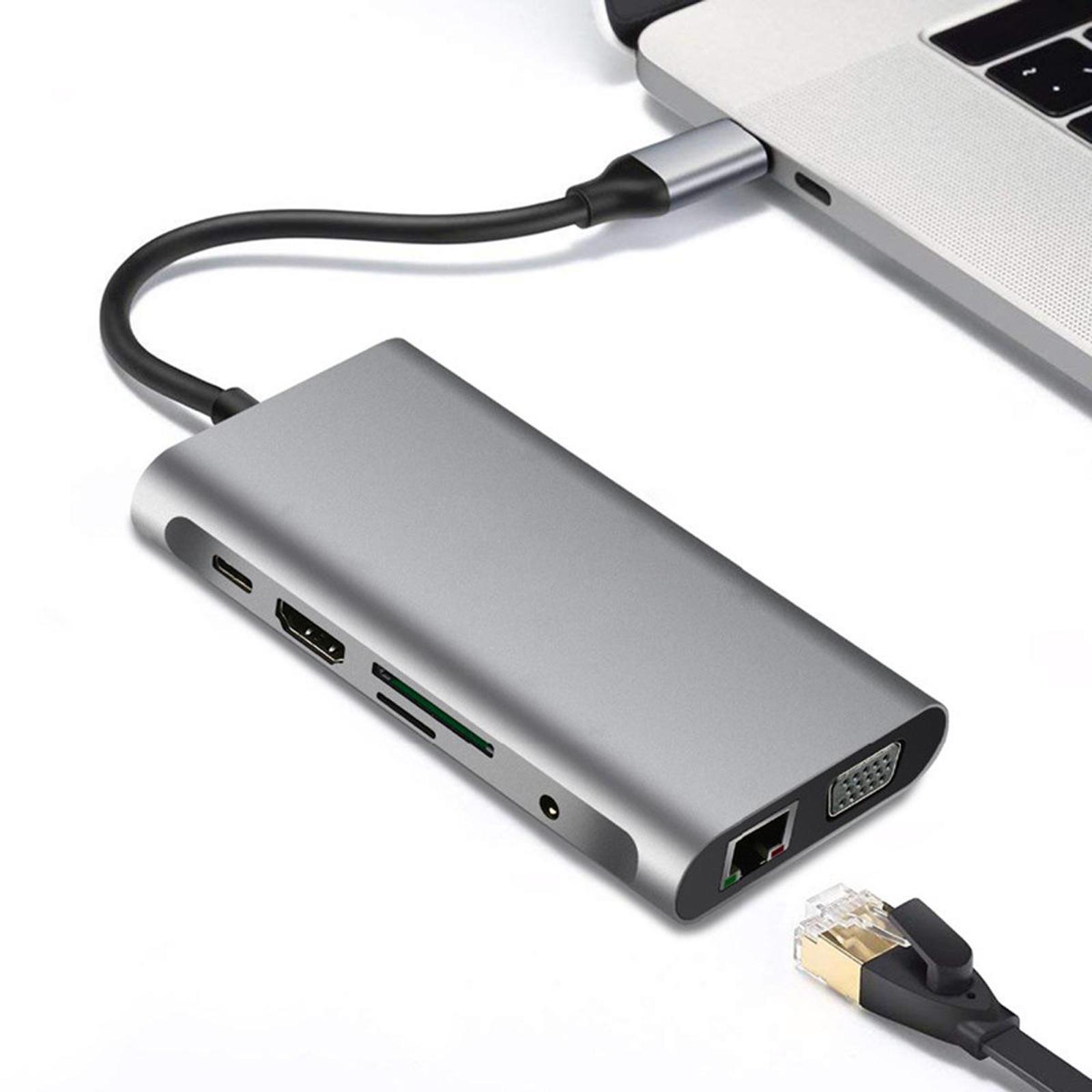 New USB Type C Hub Dock USB 3.0 HDMI RJ45 Adapter Cable PD Charge Splitter