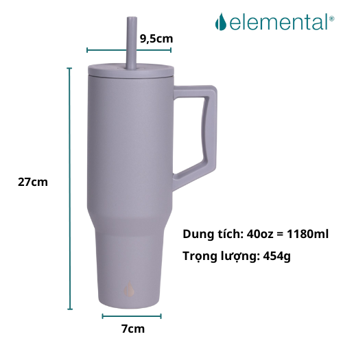 Ly giữ nhiệt Commuter Elemental 1180ml màu xám thép không gỉ có tay cầm combo ống hút trân châu