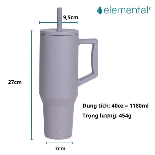 [Hàng chính hãng_Thương hiệu Mỹ] Ly giữ nhiệt Commuter Elemental 1180ml màu xám thép không gỉ có tay cầm combo ống hút trân châu 