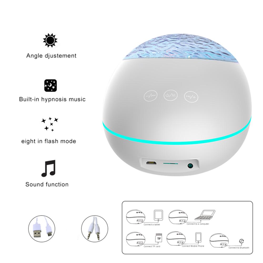 Remote Control Ocean-Wave Projector Light with 8 Lighting Modes Brightness Adjustable BT Music Speaker Machine & Support