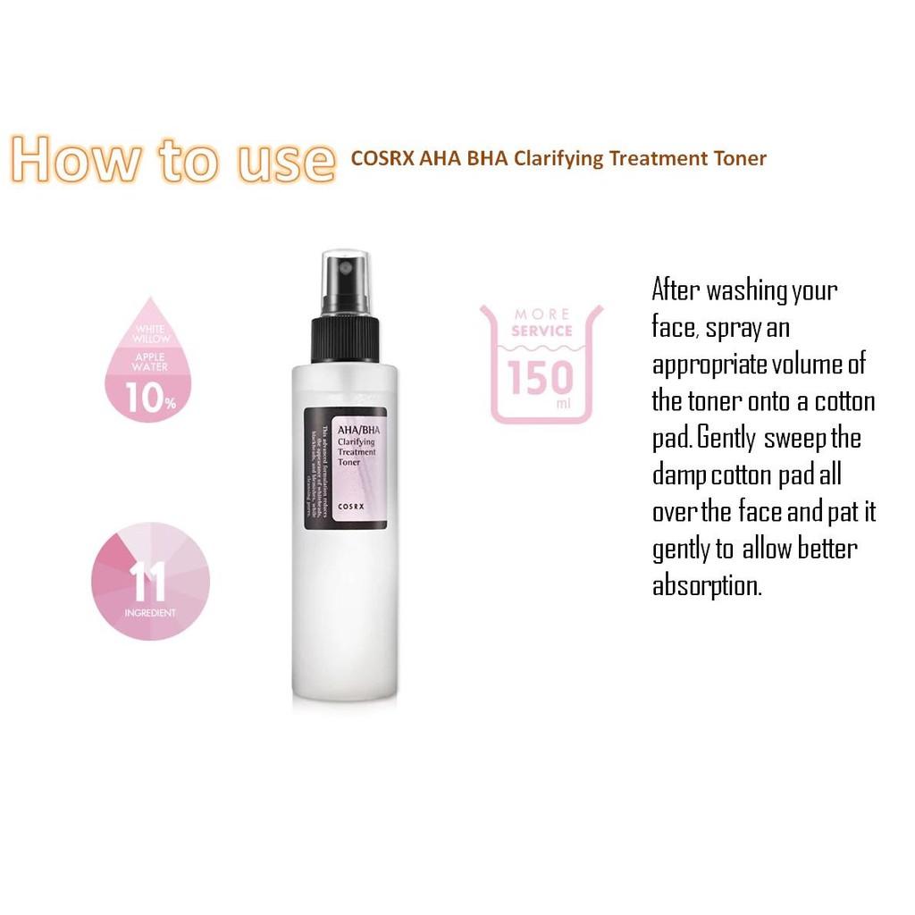 Nước hoa hồng Làm Dịu Da Mụn, Cấp Ẩm Dưỡng Sáng Da COSRX AHA/BHA CLARIFYING TREATMENT TONER 50ml/100ml