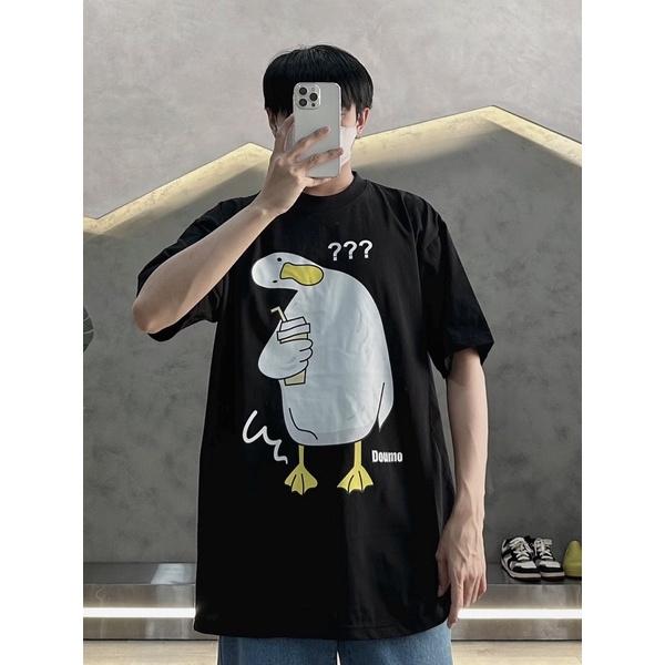 Áo thun nam áo tay lỡ 3 màu in con vịt quẹo cổ