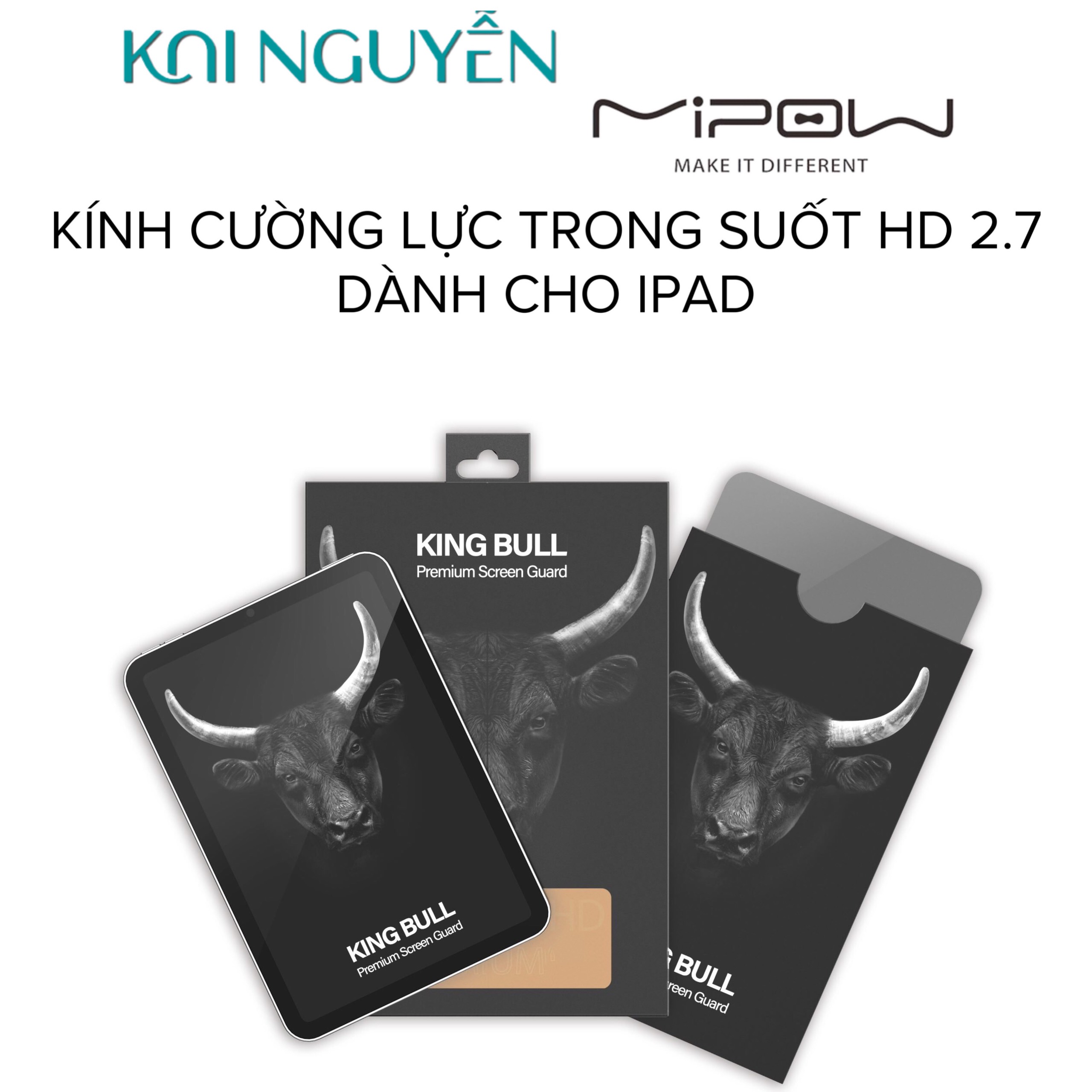 Miếng Dán Cường Lực MIPOW KINGBULL PREMIUM HD (2.7D)  dành cho IPAD Series - Hàng chính hãng