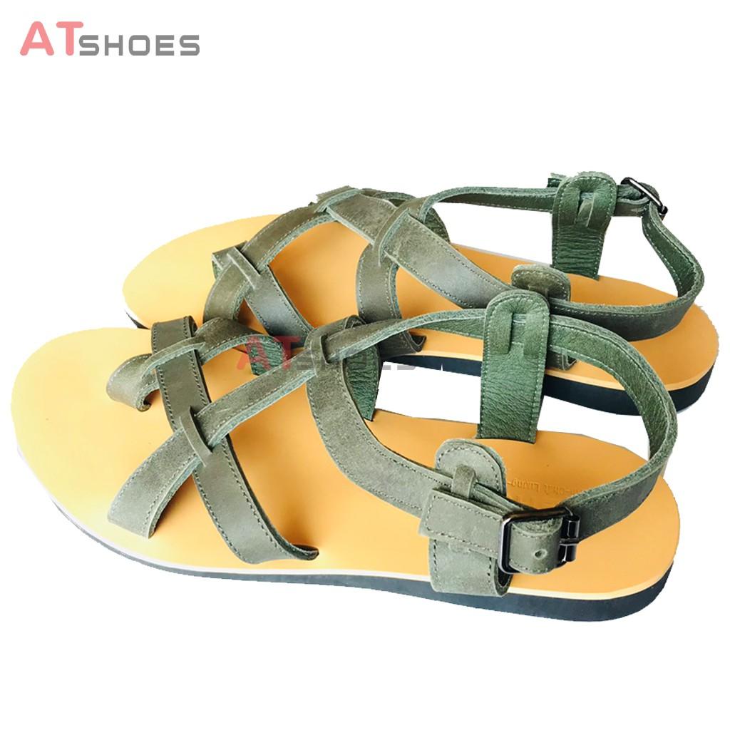 Dép Da Nam Nữ Cao Cấp Da Bò Thật Dép Sandal Unisex Hàng Thiết Kế Trẻ Trung Atshoes ATXD31 (Rêu