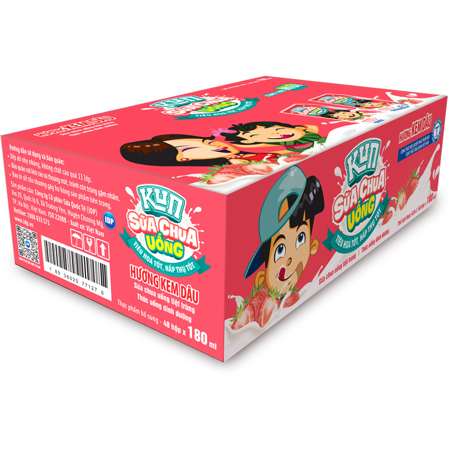 Thùng 48 hộp sữa chua uống hương kem dâu Kun 180ml