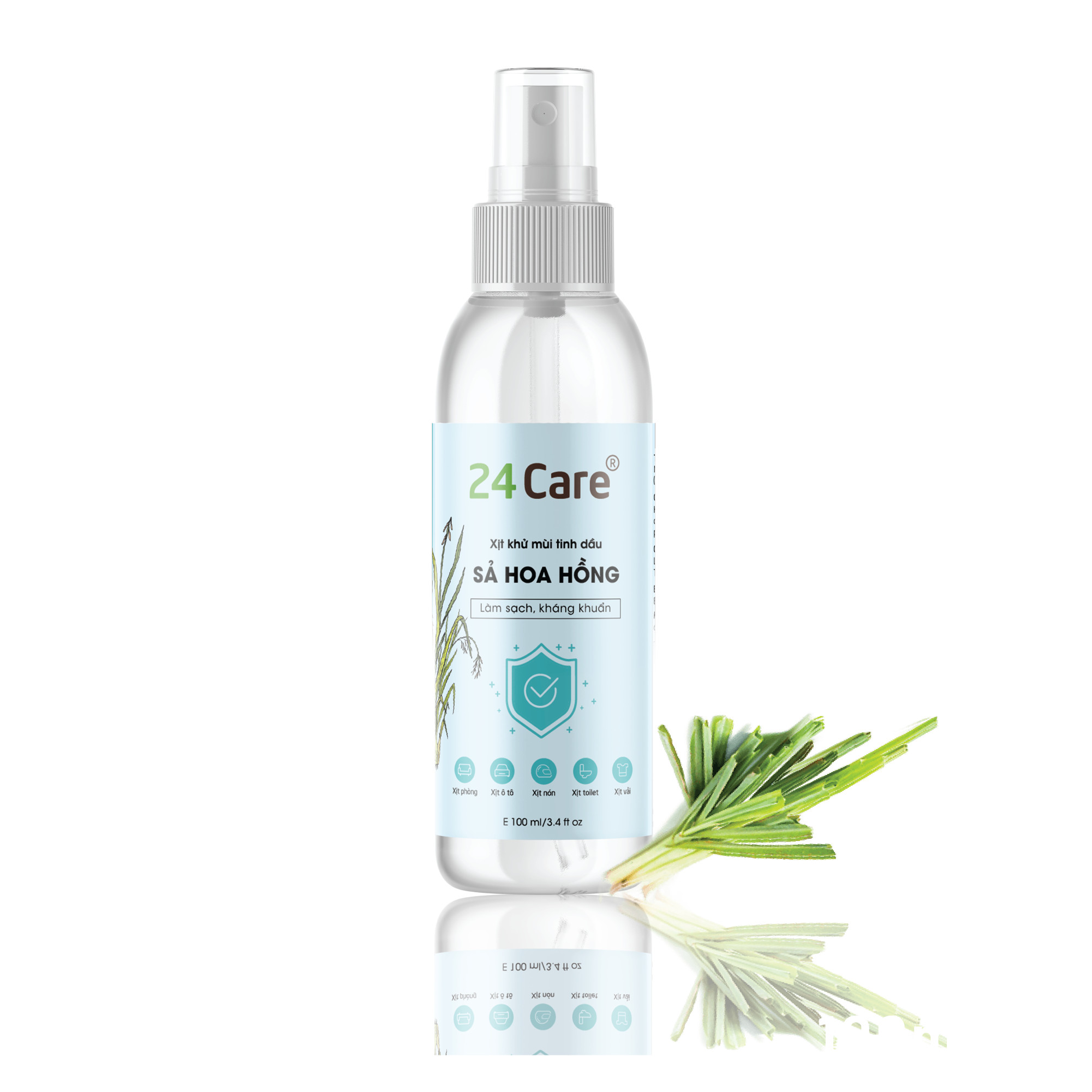 Combo 5 Tinh dầu Xịt phòng Sả Hoa Hồng Hữu Cơ Organic 24Care 100ML/Chai