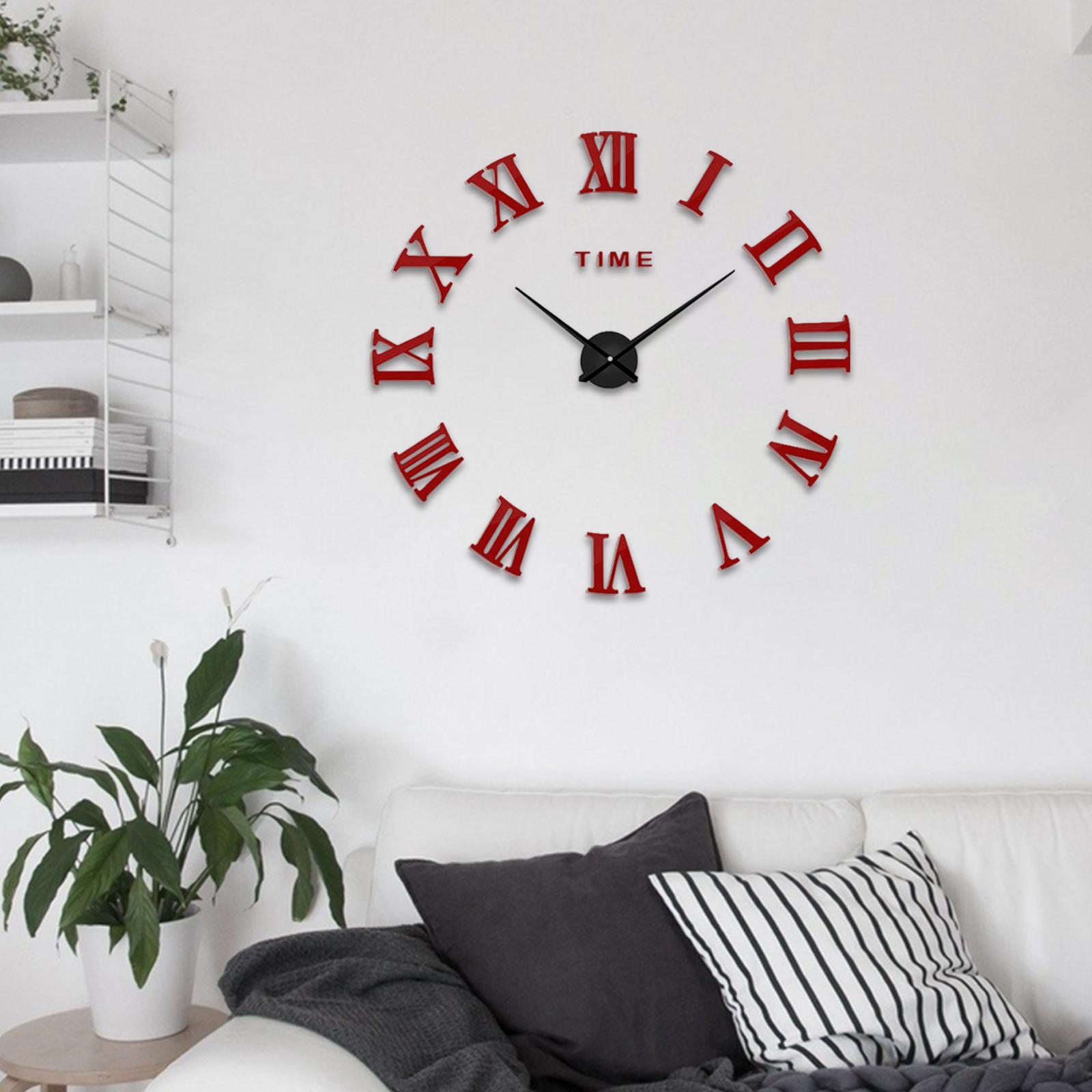 Large 3D DIY Wall Clock, Giant Roman Numerals Clock Frameless Mirror Big Wall Clocks Home Decoration for Living Room Bedroom Wall Decor