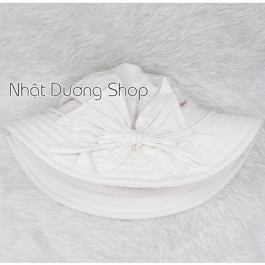 Nón bo vành rộng 7cm mũ tai bèo vành tròn gắn nơ rích rắc- Chất liệu cotton cao cấp phù hợp cho các bạn nữ