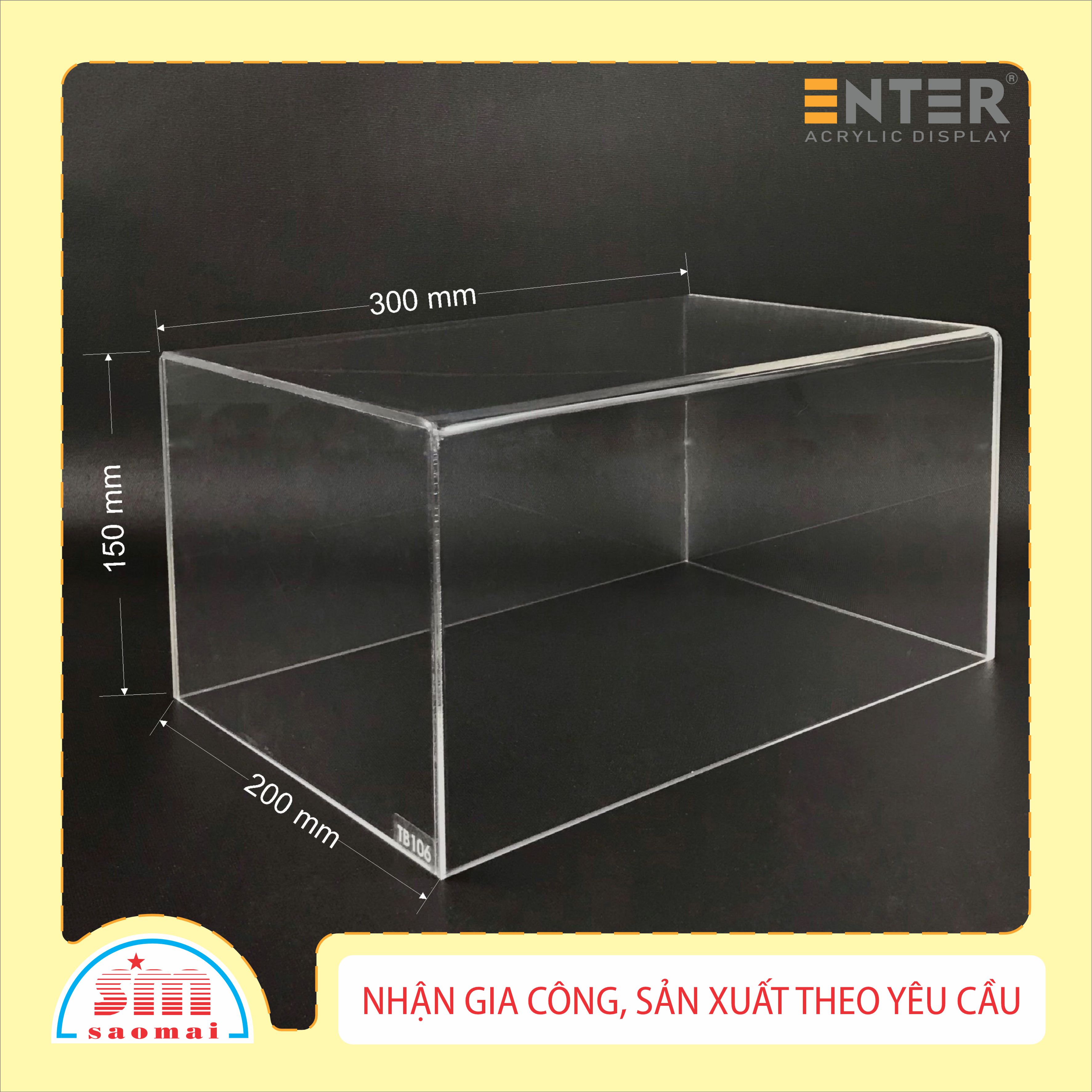Hộp mica không nắp Enter TB106 300x200x150mm mica dày 3mm, Khay chia ngăn kéo hộc tủ, Khay nhựa đựng đồ dùng