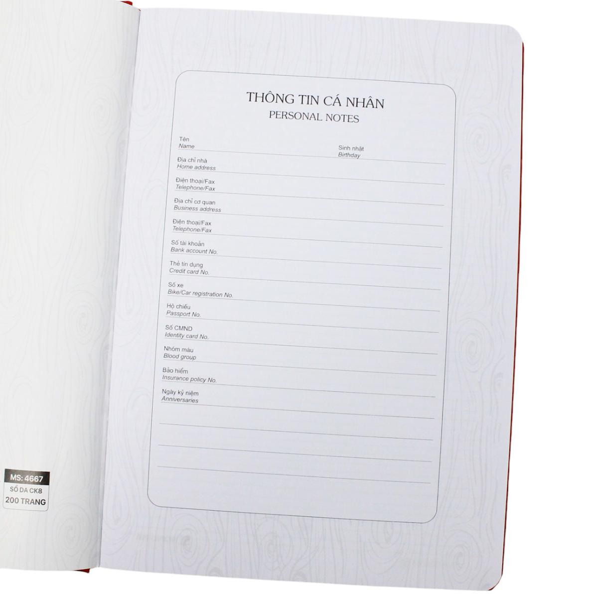 Sổ Da CK8 - 200 Trang 70gsm - Hồng Hà 4667 - Màu Đỏ