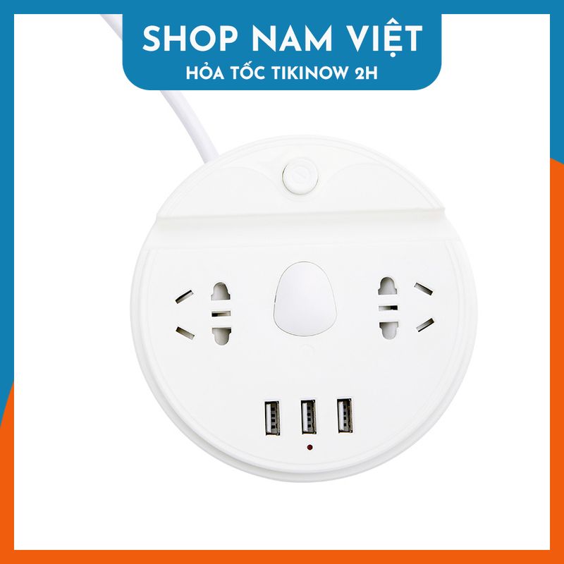 Ổ Cắm Điện Tròn 3 Cổng USB Chống Giật, Có Đèn Ban Đêm, Kèm Đế Điện Thoại, Chịu Tải 2500W