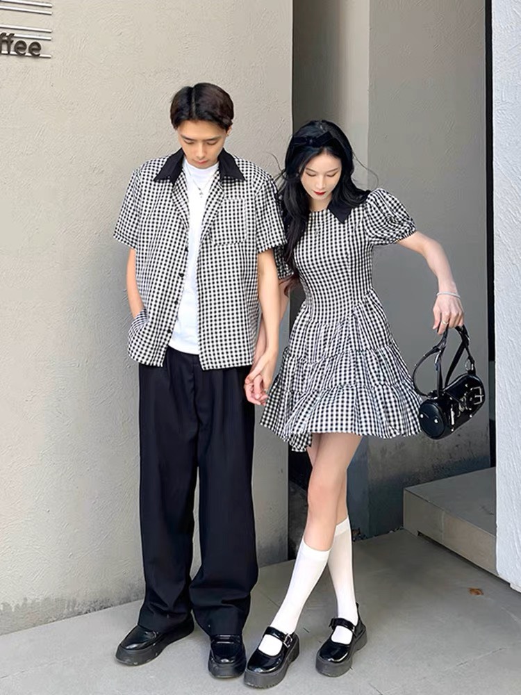 Set váy áo đôi nam nữ đen trắng đẹp Couple Tina - AV015