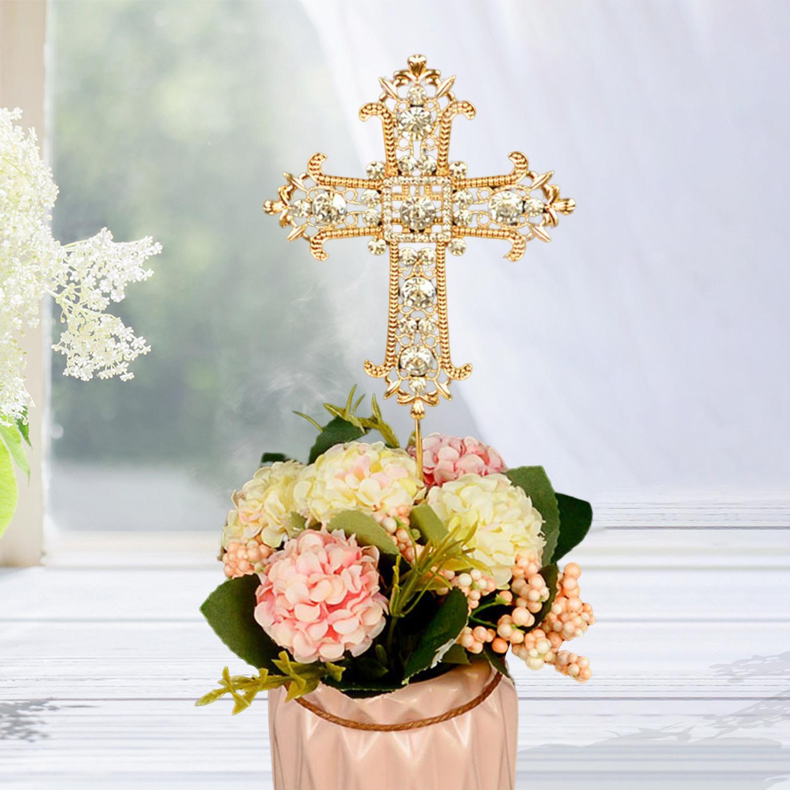 Cake Decoration Cross Cake Topper Rhinestone for Engagement Celebration Baby