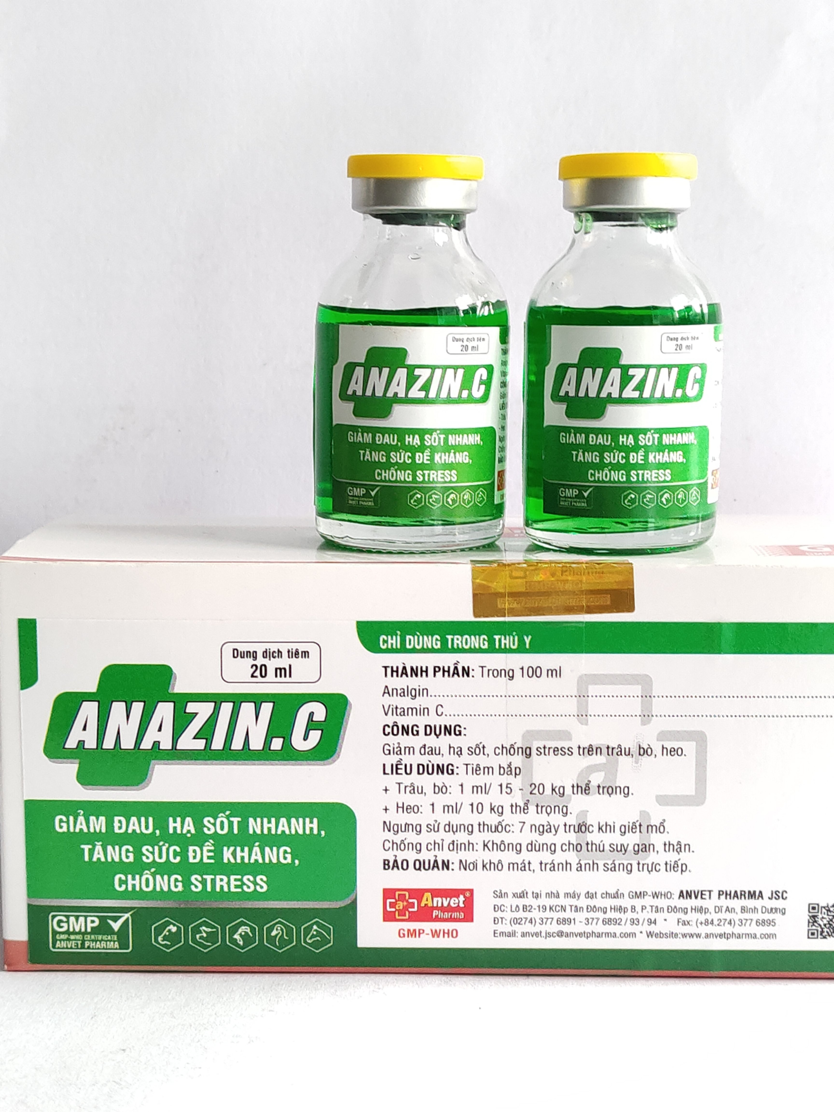 ANAZIN C 20ML dung dịch tiêm giảm đau, hạ sốt nhanh, tăng sức đề kháng chống stress trên heo, trâu, bò